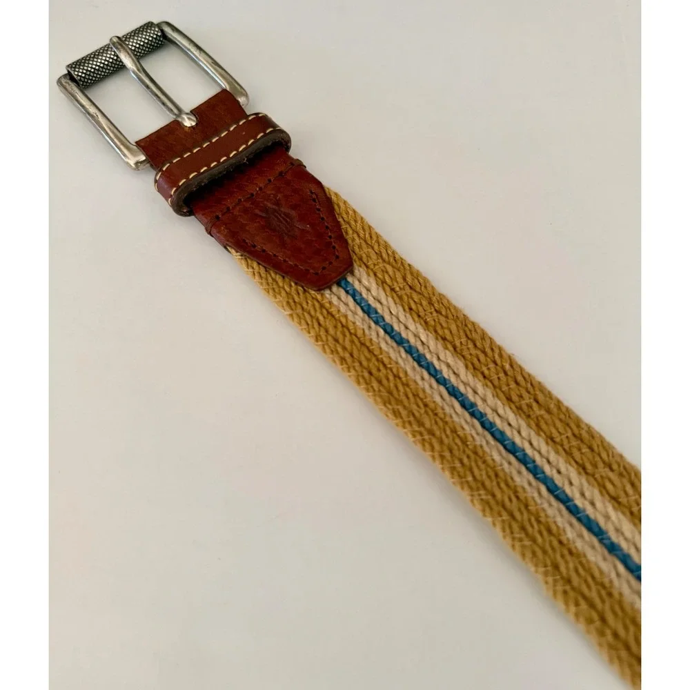 Martin‎ Dingman Old Money Sz 35 Preppy Woven Canvas & Italian Leather Belt Blue